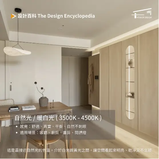 三千五百至四千五百K自然光呈現明亮材質